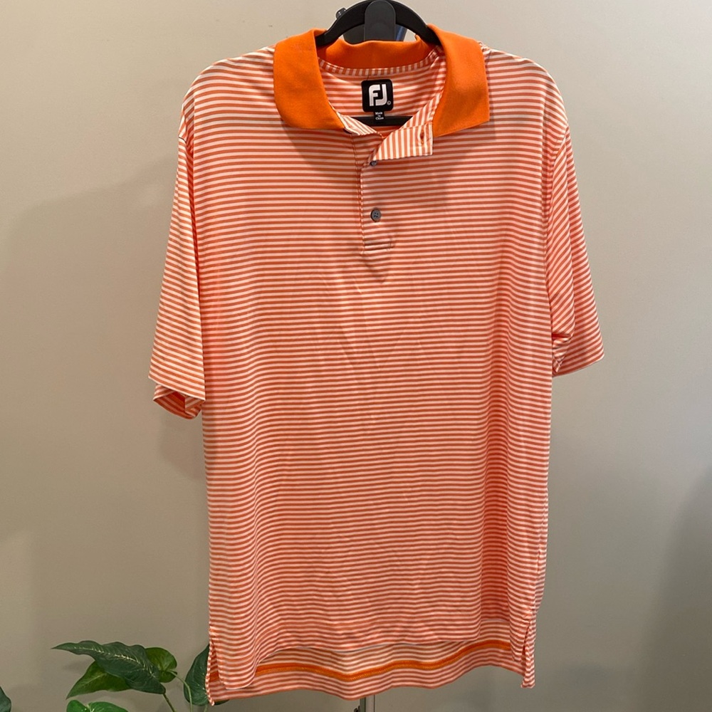 FootJoy Orange and White Stripe Performance Golf Polo Shirt